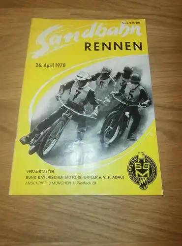 Sandbahnrennen München - Oberwiesenfeld 26.04.1970 , Sandbahn , Programmheft / Programm / Rennprogramm , program !!!
