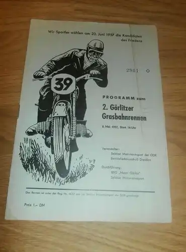 2. Grasbahnrennen Görlitz 8.5.1957 , Grasbahn , Programmheft / Programm / Rennprogramm , program !!!