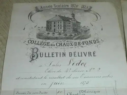 Konvolut - College de La Chaux-de-Fonds , 1873-1877 , vom bekannten Professor Jules Vodoz !!!