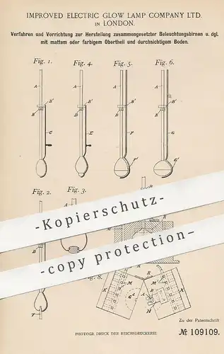 original Patent - Improved Electric Glow Lamp Comp. Ltd. , London England , 1898 , Glashohlkörper für Glühlampen | Glas