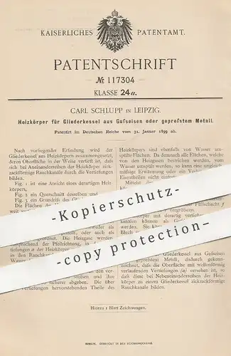 original Patent - Carl Schlupp , Leipzig , 1899 , Heizkörper für Gliederkessel aus Gusseisen | Kessel , Heizung , Ofen