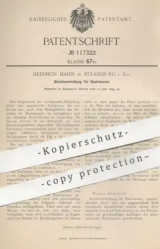 original Patent - Heinrich Hahn , Strassburg / Elsass , 1899 , Abzieher für Rasiermesser | Rasierer Rasierklinge Messer