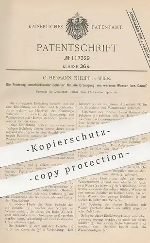 original Patent - C. Hermann Philipp , Wien , Österreich , 1900 , Warmwasser - Ofen | Feuerung , Ofenbauer , Öfen !!