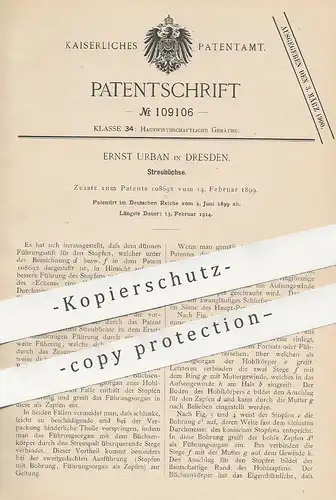 original Patent - Ernst Urban , Dresden , 1899 , Streubüchse | Streudose , Streuer , Salzstreuer , Dose | Gefäß !!