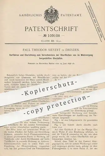 original Patent - Paul Theodor Sievert , Dresden , 1898 , Glastafeln aus Walzvorgang | Glas , Glasscheiben , Gläser !!