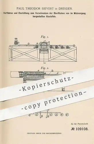 original Patent - Paul Theodor Sievert , Dresden , 1898 , Glastafeln aus Walzvorgang | Glas , Glasscheiben , Gläser !!