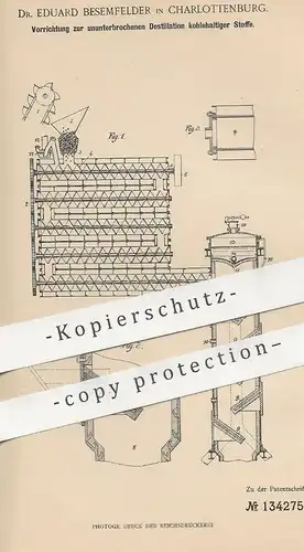 original Patent - Dr. Eduard Besemfelder , Berlin / Charlottenburg , 1899 , Destillation kohlehaltiger Stoffe | Gas !!