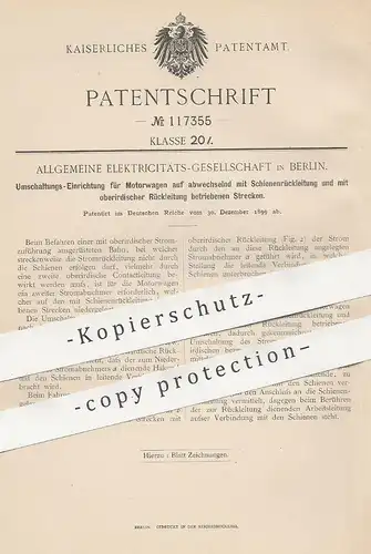 original Patent - Allgemeine Elektricitäts-Gesellschaft , Berlin , 1899 , Schaltung für Motorwagen | Bahn , Straßenbahn