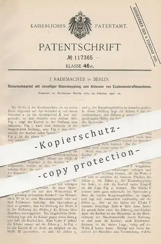 original Patent - J. Rademacher , Berlin , 1900 , Anlassen von Explosionskraftmaschinen | Motor , Motoren , Gasmotor !!