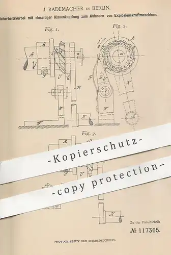 original Patent - J. Rademacher , Berlin , 1900 , Anlassen von Explosionskraftmaschinen | Motor , Motoren , Gasmotor !!