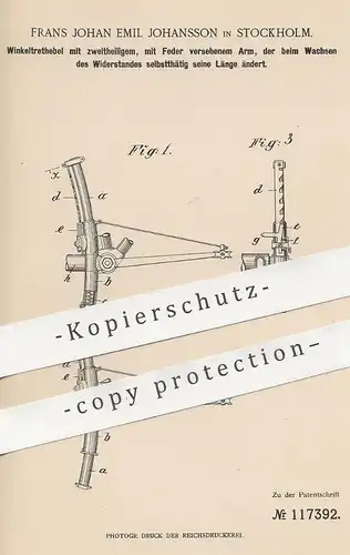 original Patent - Frans Johan Emil Johansson , Stockholm , Schweden , 1900 , Trethebel für Fahrrad - Antrieb | Fahrräder