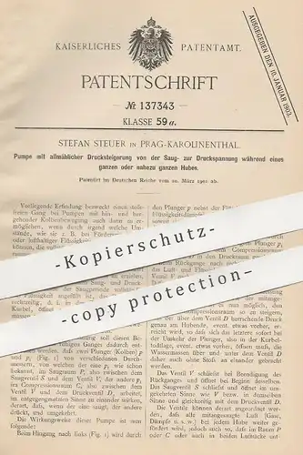 original Patent - Stefan Steuer , Prag / Karolinenthal , 1901 , Pumpe mit allmählicher Drucksteigerung | Pumpen , Druck