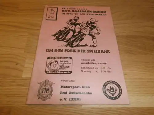 Grasbahnrennen Bad Zwischenahn 4.07.1976 , Speedway , Programmheft / Programm / Rennprogramm !!!