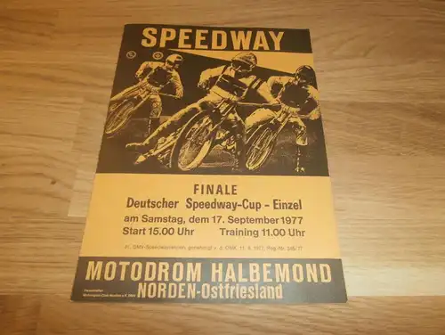 Speedway Norden 17.09.1977  , Programmheft / Programm / Rennprogramm !!!