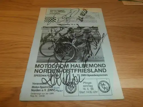 Speedway Norden 18.05.1986 , mit Autogrammen , Programmheft / Programm / Rennprogramm !!!