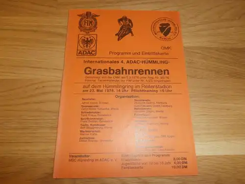 Grasbahnrennen Werlte 23.05.1976 , Grasbahn , Speedway , Programmheft / Programm / Rennprogramm !!!