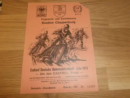 Grasbahnrennen Cloppenburg 28.09.1975 , Grasbahn , Speedway , Programmheft / Programm / Rennprogramm !!!