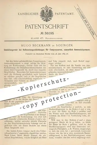 original Patent - Hugo Beckmann , Solingen , 1885 , Rohr für Kolbenstangendichtung am Kompressor | Ammoniak - Pumpe !!