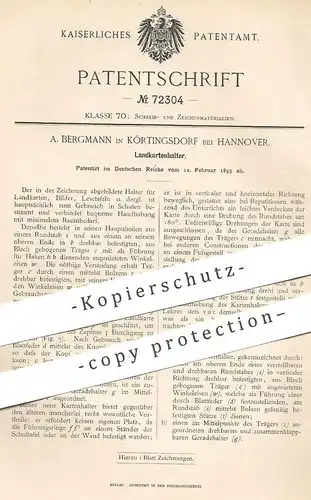 original Patent - A. Bergmann , Hannover / Körtingsdorf , 1893 , Landkartenhalter | Halter für Landkarten | Schulkarten