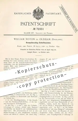 original Patent - William Noton , Oldham , England , 1893 , Krempelbeschlag - Schleifmaschine | Schleifen , Polieren !!!