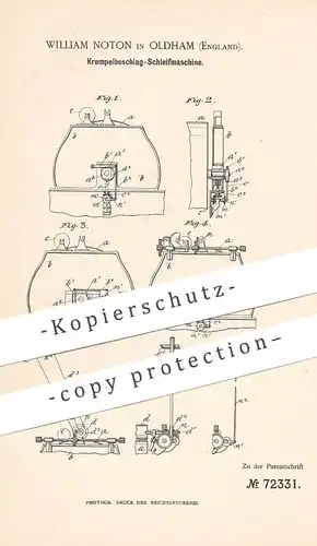 original Patent - William Noton , Oldham , England , 1893 , Krempelbeschlag - Schleifmaschine | Schleifen , Polieren !!!