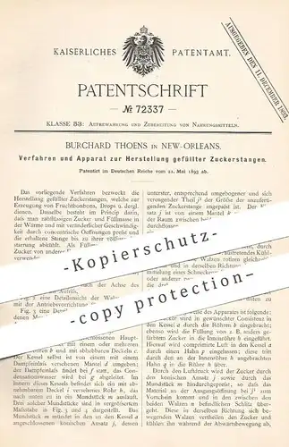 original Patent - Burchard Thoens , New Orleans , 1893 , Herstellung gefüllter Zuckerstangen | Zucker , Bonbon !!!