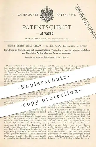 original Patent - Henry Selby Hele-Shaw , Liverpool , Lancaster , England , 1893 , Tintenfass | Tinte , Füller !!!