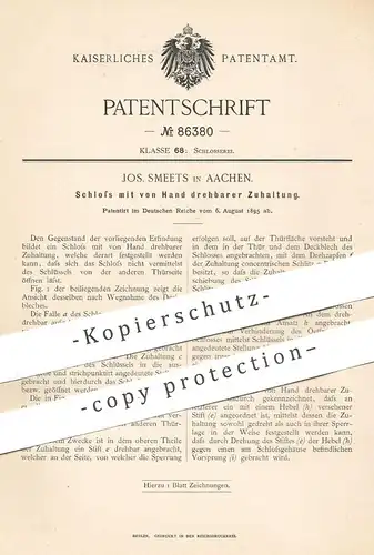 original Patent - Jos. Smeets , Aachen , 1895 , Schloss | Türschloss , Kastenschloss | Schlosser , Schlosserei !!!