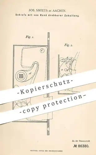original Patent - Jos. Smeets , Aachen , 1895 , Schloss | Türschloss , Kastenschloss | Schlosser , Schlosserei !!!