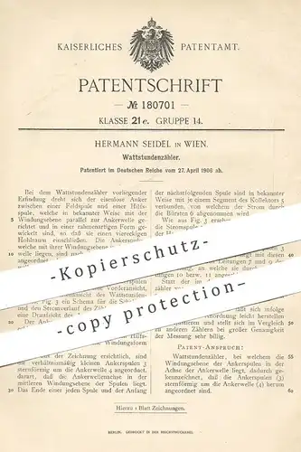 original Patent - Hermann Seidel , Wien  Österreich , 1906 , Wattstundenzähler | Stromzähler , Strom , Elektriker , Watt