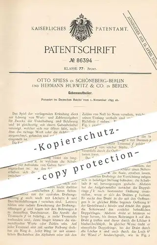 original Patent - Otto Spiess , Schöneberg | Hermann Hurwitz & Co. Berlin | 1895 | Gabenausteiler | Spielautomat , Spiel