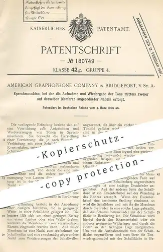 original Patent -  American Graphophone Company , Bridgeport , USA , 1906 , Sprechmaschine | Aufnahmegerät , Telefon !!!