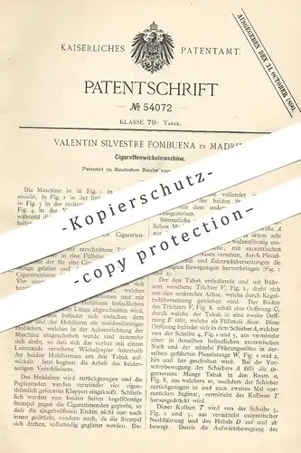 original Patent - Valentin Silvestre Fombuena , Madrid , Spanien 1890 | Zigarettenwickelmaschine | Zigaretten , Zigarren