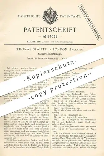 original Patent - Thomas Slaiter , London , England , 1889 , Vakuumverdampfapparat | Vakuum - Verdampfer | Zucker !!!