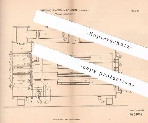 original Patent - Thomas Slaiter , London , England , 1889 , Vakuumverdampfapparat | Vakuum - Verdampfer | Zucker !!!