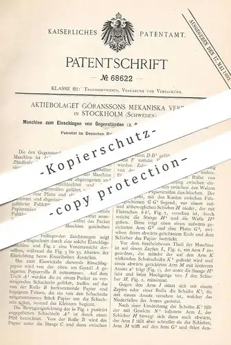 original Patent - Aktiebolaget Göranssons Mekaniska Verkstad , Stockholm , Schweden | Schachteln in Papier einschlagen
