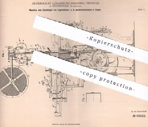 original Patent - Aktiebolaget Göranssons Mekaniska Verkstad , Stockholm , Schweden | Schachteln in Papier einschlagen