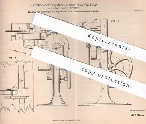 original Patent - Aktiebolaget Göranssons Mekaniska Verkstad , Stockholm , Schweden | Schachteln in Papier einschlagen