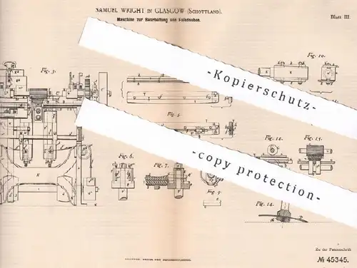 original Patent - Samuel Wright , Glasgow , Schottland , 1888 , Bearbeitung von Fassdauben | Fass , Fässer , Holz !!!