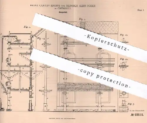 original Patent - Franz Gustav Knopfe , Heinrich Albin Röder , Chemnitz , 1895 , Baugerüst | Bau - Gerüst | Gerüstbauer