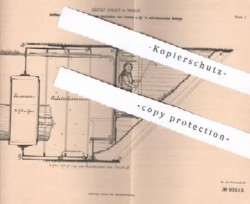 original Patent - Adolf Haag , Berlin , 1896 , Vortreiben von Tunnel | Tunnelbau im Gebirge | Bergbau ,