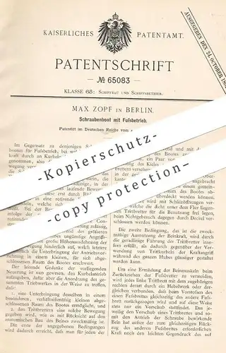 original Patent - Max Zopf , Berlin , 1891 , Schraubenboot mit Fußbetrieb | Boot , Bootsbauer , Schiff , Schiffsbauer !!