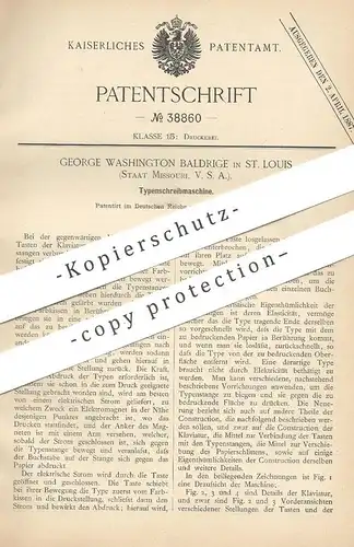 original Patent - George Washington Baldrige , St. Louis , Staat Missouri , USA , Typenschreibmaschine | Schreibmaschine