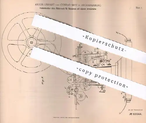 original Patent - Anton Linhart , Conrad Seitz , Aschaffenburg , 1892 , Farbschreiber für Ruhestrom | Elektriker , Strom
