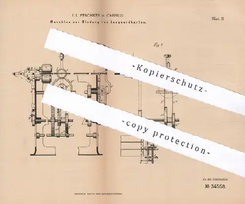 original Patent - J. L. Peschkes , Krefeld , 1885 , Maschine zur Bindung von Jacquardkarten | Weben , Weber , Webstuhl