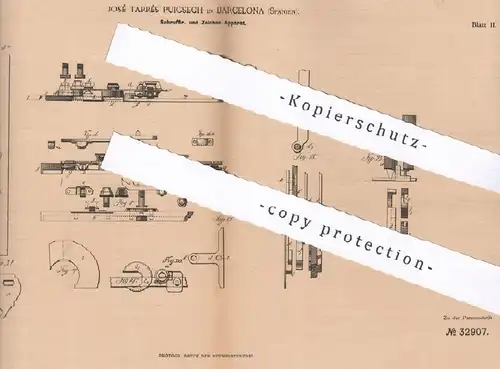 original Patent - José Tarrés Puigsech , Barcelona , Spanien , 1885 , Apparat zum Schraffieren , Zeichnen | Zeichenbrett