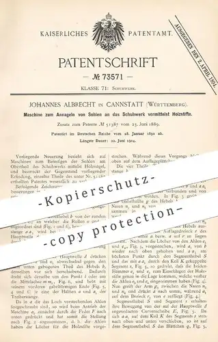 original Patent - Johannes Albrecht , Stuttgart / Cannstatt 1892 | Annageln der Sohle an Schuhwerk | Schuhe , Schuster