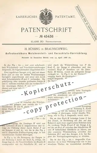 original Patent - H. Büssing , Braunschweig , 1888 , Weichenstell- u. Verschluss-Vorrichtung | Eisenbahn , Weichen !!!