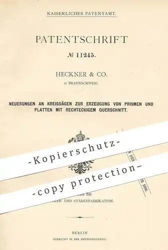 original Patent - Heckner & Co. , Braunschweig , 1879 , Kreissäge , Bandsäge | Säge für Holz , Zucker | Würfel