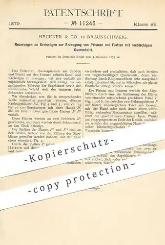 original Patent - Heckner & Co. , Braunschweig , 1879 , Kreissäge , Bandsäge | Säge für Holz , Zucker | Würfel